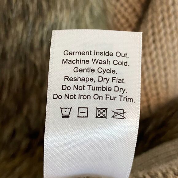 Coldwater Creek Sweater Women's Size M/L Brown Poncho Knit Wool Blend Faux Fur - Picture 5 of 6